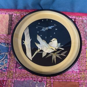 Vintage Helm Natural Shell Quartz Wall Clock  Birds 12" Diameter